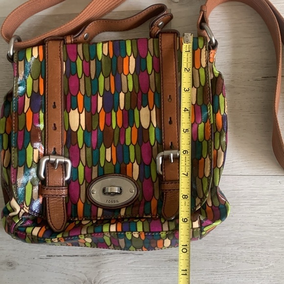 FOSSIL Flap Satchel Messenger Canvas Crossbody Purse‎ Bag colorful leather - Picture 9 of 15